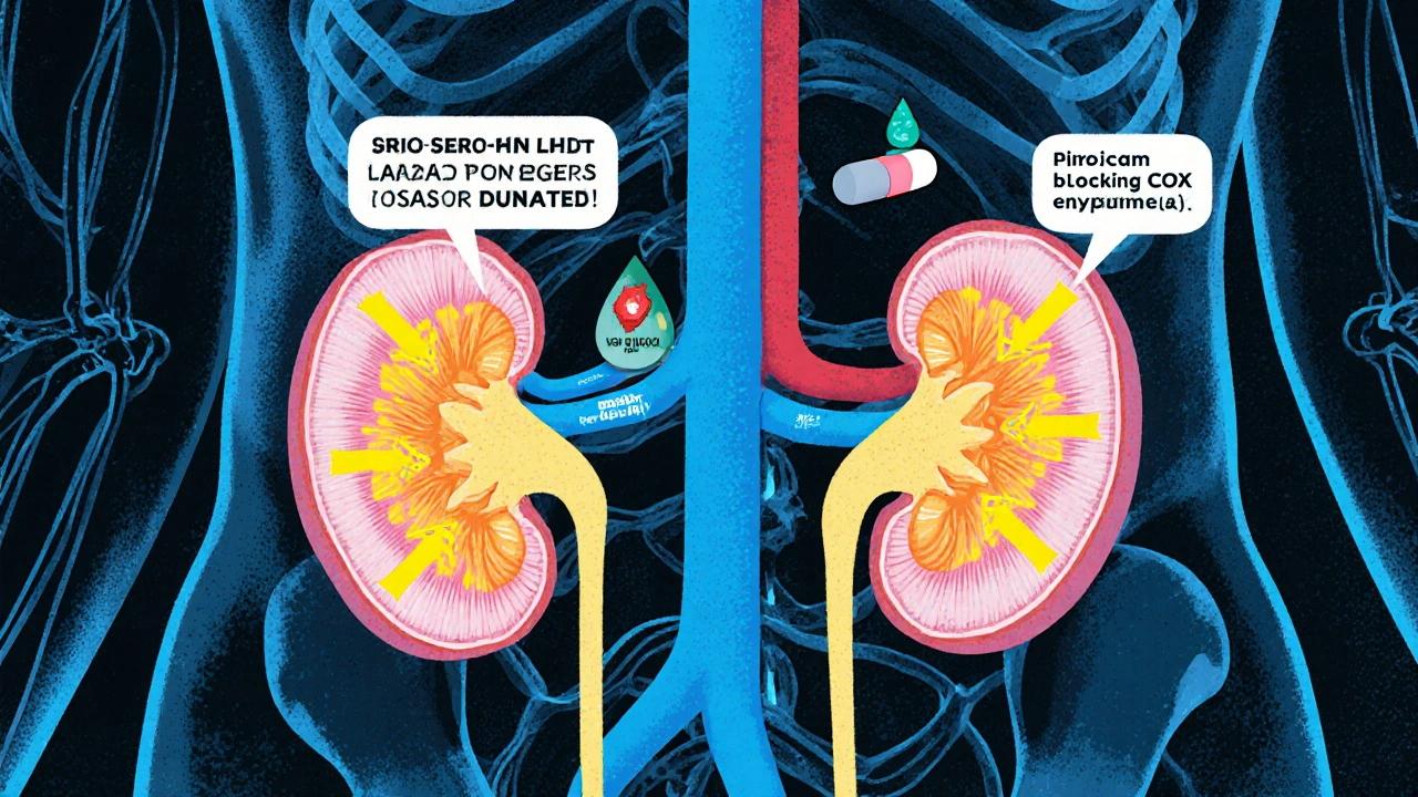 Kidneys with highlighted blood flow showing reduced prostaglandin effect.