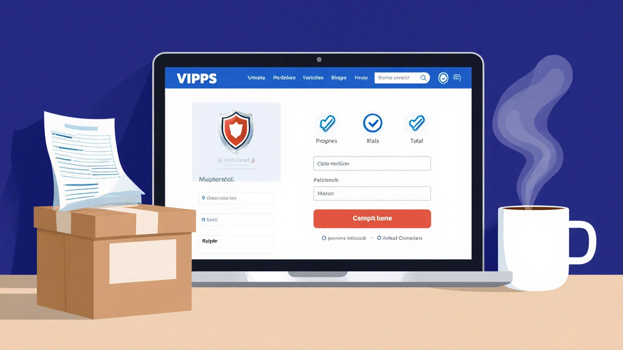 Person reviewing a prescription beside a laptop and discreet delivery box.