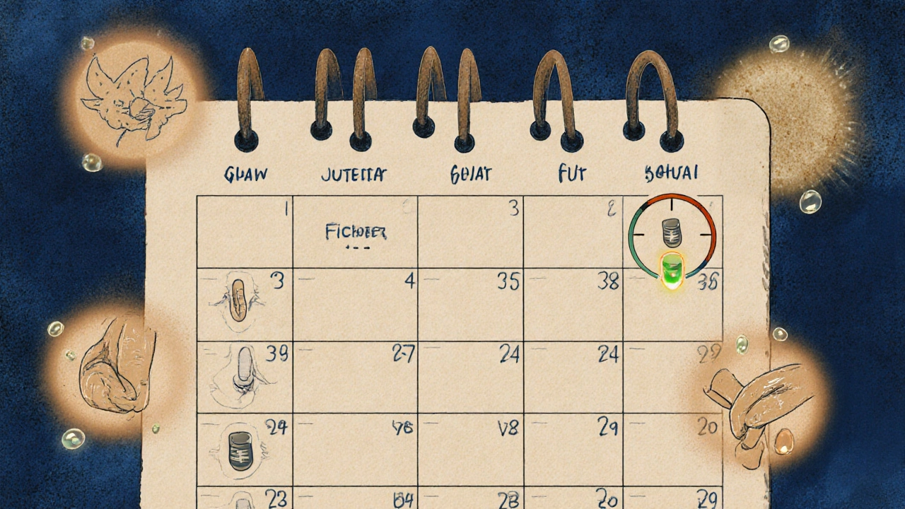 Weekly pain diary with gel application icons reducing pain levels over time