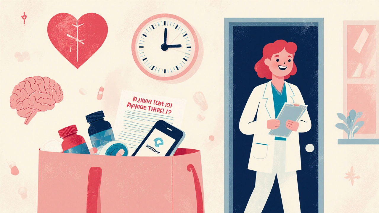 Person entering clinic with prepared items in tote bag, greeted by a nurse.