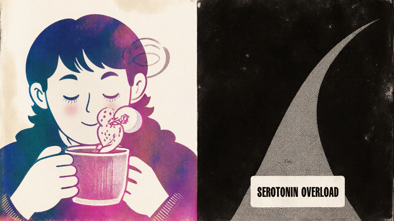 Split illustration: one side remembers joy with a steaming coffee heart, the other shows flat gray steam and emotional void.