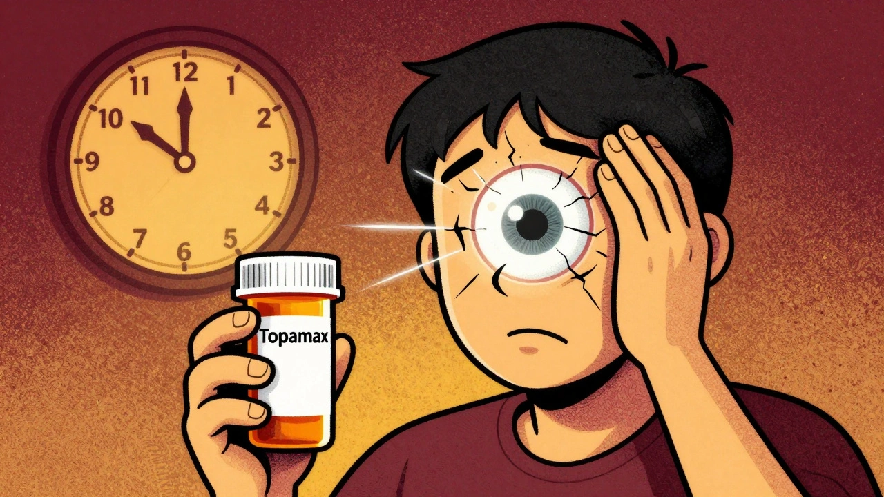 Person in pain with one eye expanding into a pressure-filled globe, symbolizing acute glaucoma.