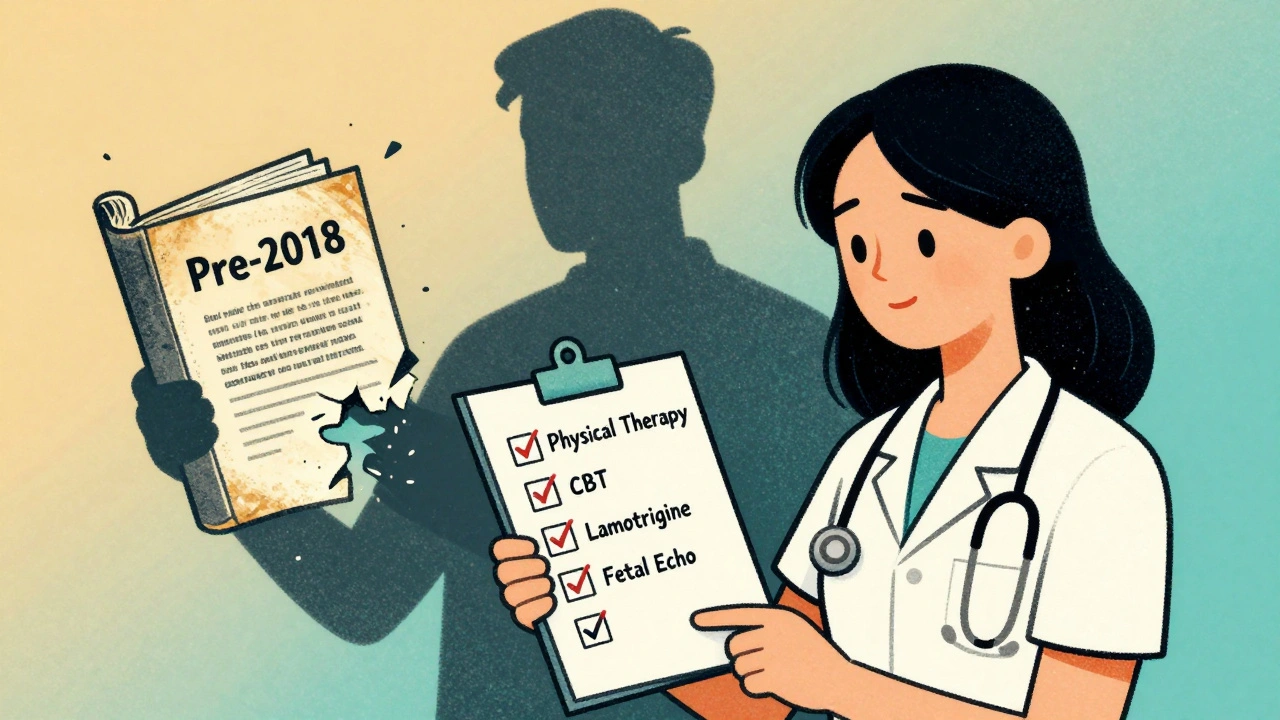 Woman holding safety checklist while outdated medical guidelines crumble behind her.