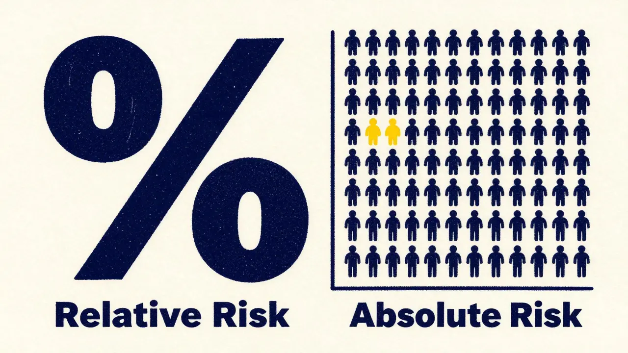 Comparison between a large percentage sign and a grid of 100 people.