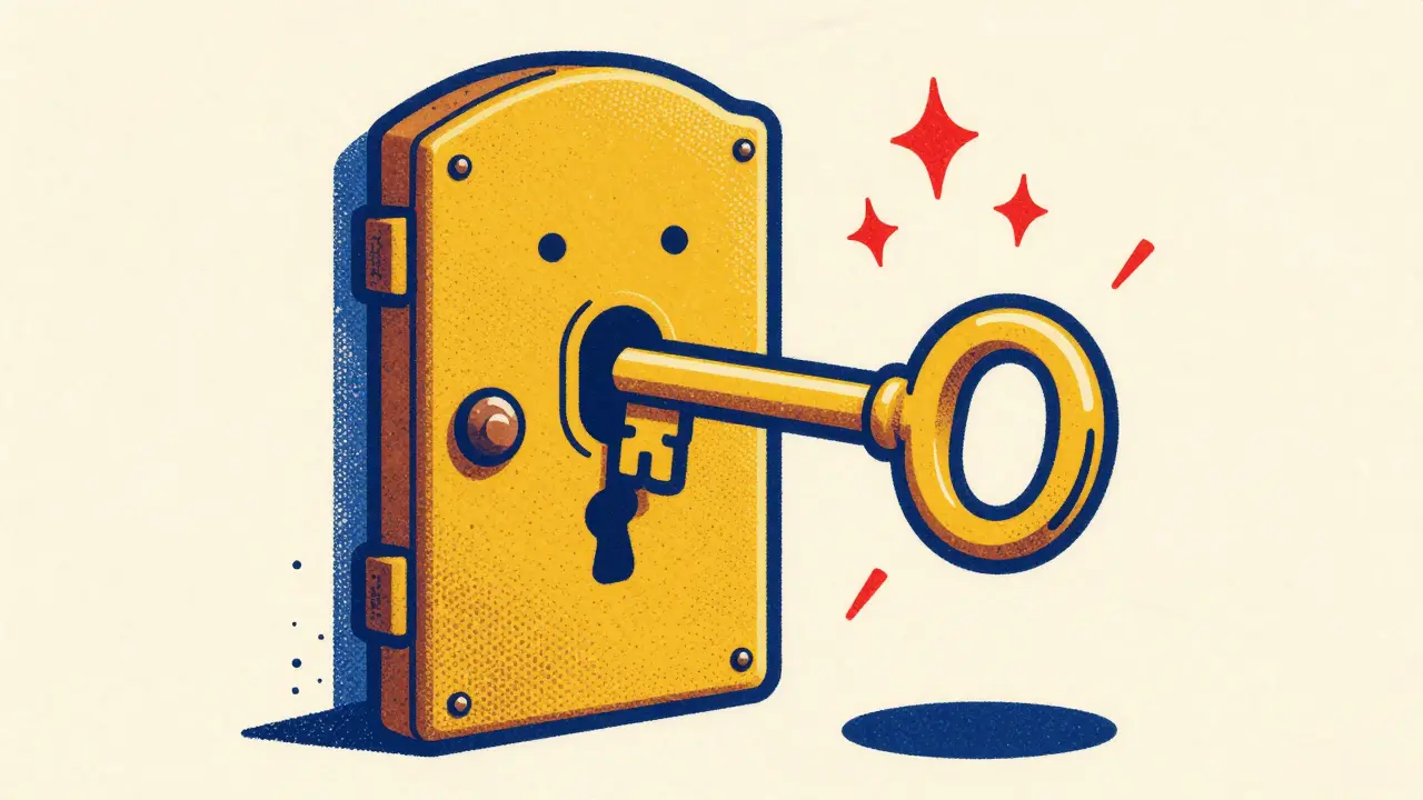 Stylized image of a golden key failing to open a rusty lock, representing insulin resistance.